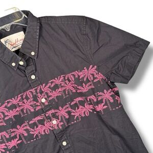 Chubbies Popover Shirt Men's Small S Black Pink Palm Tree Print Short Sleeve